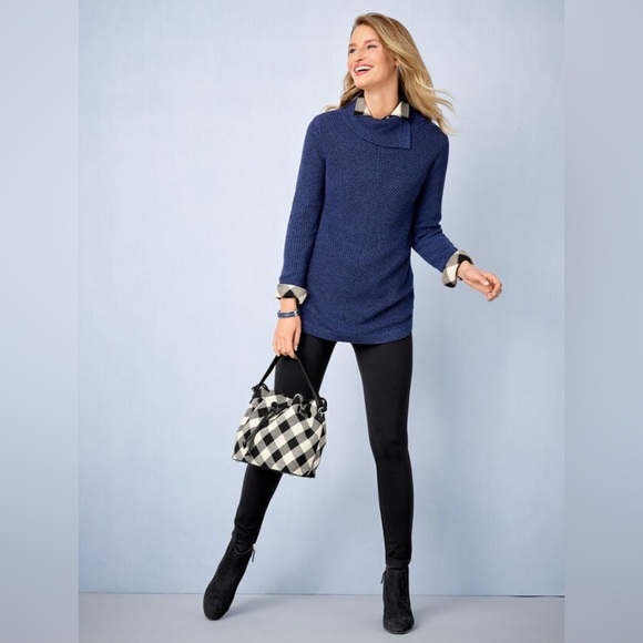 Talbots Black and Gray Buffalo Plaid Drawstring Bucket Crossbody Bag - Picture 11 of 12